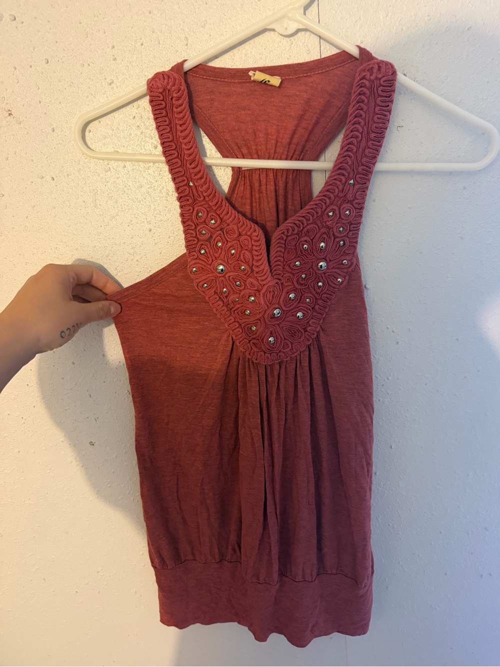 Y2K Ginger G Embellished Tank Top in Dusty Rose